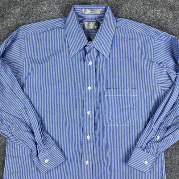 Stafford Dress Shirt Mens 16x32 Blue Striped Long Sleeve Classic Button Front - Picture 1 of 8